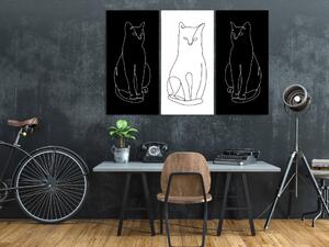 Obraz Elegantní kočky (3-dílný) - černo-bílý lineart s čtyřnohými