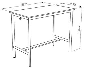 Barový stůl bílý A10 XL, dekor dřeva dub Hamilton, 130 x 68 cm