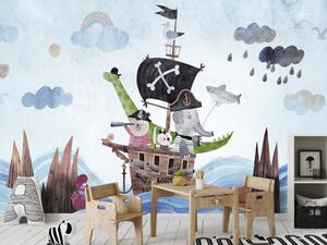Fototapeta Mořské dobrodružství - malovaná pirátská loď se zvířaty pro děti