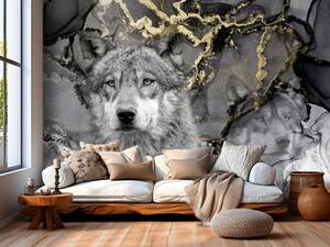 Fototapeta Klidní vlci - abstrakce s motivem zvířat a zlatými vzory