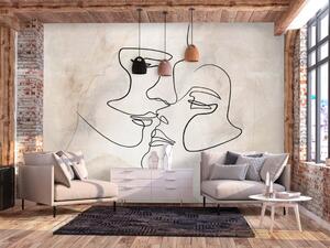 Fototapeta Polibek lásky - grafika líbajícího se páru v stylu line art