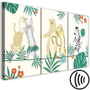 Obraz Tančící Zvířátka (3-dílný) - Ilustrace v listech pro děti