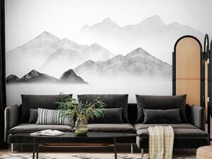 Fototapeta Hory v mlze - akvarelová krajina se špičkami hor v odstínech šedi