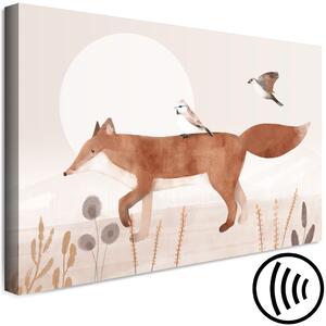 Obraz Putující Liška a Ptáci (1-dílný) - Béžová ilustrace pro děti