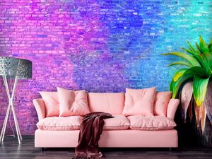 Fototapeta Barevná zeď - neonová stěna z cihel v odstínech modré a fialové