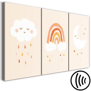 Obraz Dětské nebe (3-dílný) - Pastelové mraky a měsíc pro děti