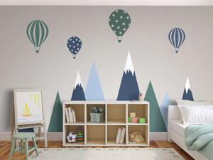 Fototapeta Dětská krajina - grafika s balónky nad modro-zelenými horami