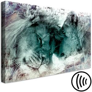 Obraz Lvi (1-dílný) - zvířata v milostné harmonii v chladných barvách