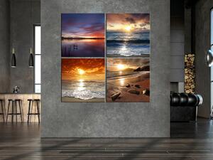Obraz Pobřežní krajiny (4-dílný) - Pohledy na pláž při západu slunce