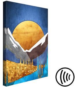 Obraz Velký lesk - grafika s horami na pozadí velkého západu slunce