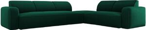 Lahvově zelená sametová rohová pohovka MICADONI Greta 315 cm, pravá