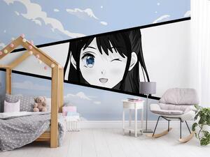 Fototapeta Dívka ve stylu manga - komiksová postava na pozadí modré oblohy