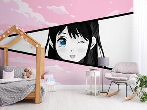 Fototapeta Dívka ve stylu manga - komiksová postava na pozadí růžové oblohy