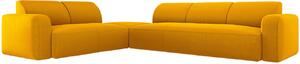 Hořčicově žlutá sametová rohová pohovka MICADONI Greta 315 cm, levá