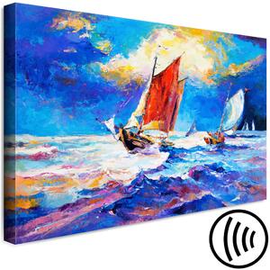 Obraz Barevné plachetnice - malovaná krajina s loděmi na rozbouřených vlnách