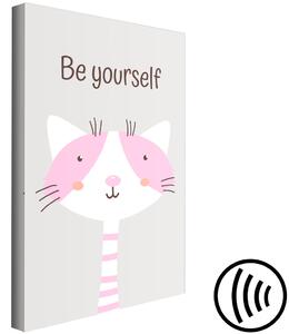 Obraz Buď sám sebou (1-dílný) - růžová kočka a motivační heslo pro děti