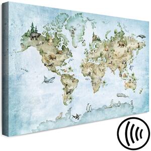 Obraz Mapa pro děti - kontinenty světa se zvířátky v přírodních barvách