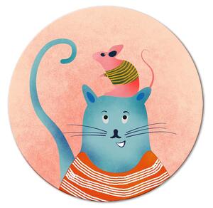 Kulatý obraz Dobří přátelé - pohádková kočka v modrém svetru