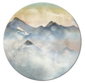 Kulatý obraz Mlžné kopce - horská krajina při západu slunce