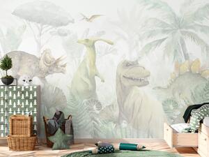 Fototapeta Dinosaurů - pastelové akvarelové plazy v prehistorické džungli
