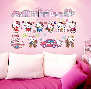Živá Zeď Samolepka Hello Kitty s domečky