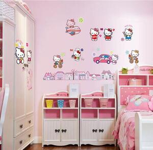 Živá Zeď Samolepka Hello Kitty s domečky