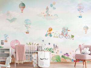 Fototapeta Pohádková země - svět v oblacích s domečky a balónky pro děti