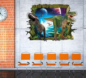 Živá Zeď Samolepka 3D Dinosauři útočí