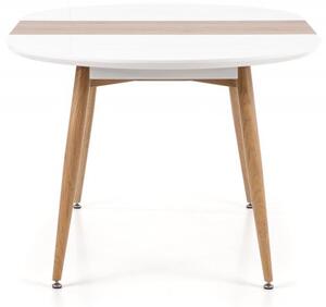 Jídelní kulatý rozkládací stůl EDWARD – 120x100x75 (+80), dub sonoma, bílá