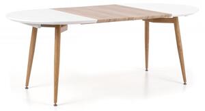 Jídelní kulatý rozkládací stůl EDWARD – 120x100x75 (+80), dub sonoma, bílá