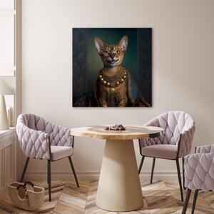 Obraz AI habešská kočka - fantasy portrét s zlatým náhrdelníkem - čtvercový