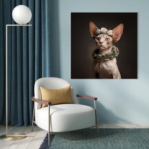 Obraz AI kočka sfinx - portrét s dlouhýma ušima a rostlinnými šperky - čtverec