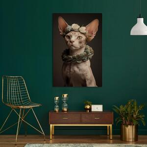 Obraz AI kočka sfinga - portrét s dlouhýma ušima a rostlinnými šperky - na výšku