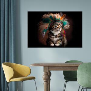 Obraz AI kočka - portrét hrdého domácího mazlíčka s indiánským chocholem - horizontální