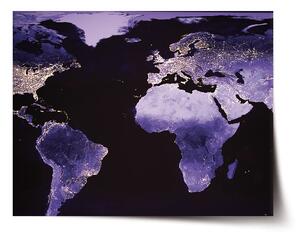 Sablio Plakát Světelná mapa světa - 60x40 cm