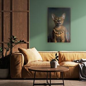 Obraz AI abessinská kočka - fantasy portrét zvířete s zlatým náhrdelníkem - vertikální