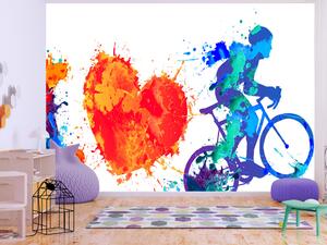 Fototapeta I love cycling - malovaný obrázek s cyklistou a srdcem