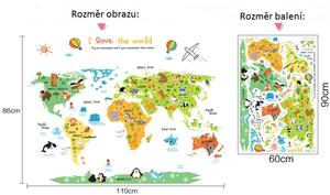 Živá Zeď Samolepka Dětská barevná mapa světa