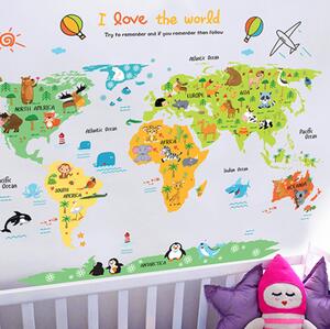 Živá Zeď Samolepka Dětská barevná mapa světa