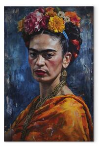 Obraz Frida Kahlo - Painterly Portrait of the Artist on a Dark Blue Background
