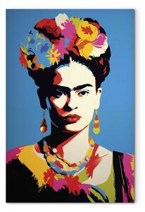 Obraz Frida Kahlo - Portrait of a Woman in Pop-Art Style on a Blue Background