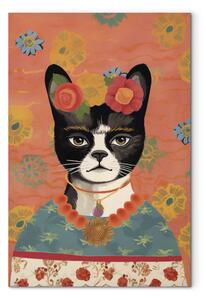 Obraz Zvířecí portrét - kočka s květinami inspirovaný Fridiným obrazem