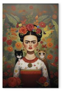 Obraz Cartoon Frida - A Colorful Portrait of the Artist With Two Cats