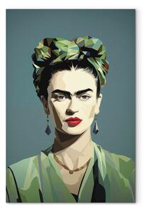 Obraz Frida Kahlo - Minimalist and Geometric Portrait on a Green Background