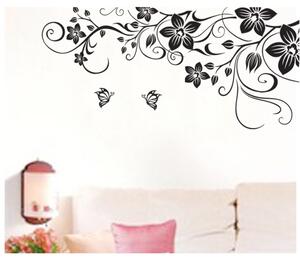 Živá Zeď Samolepka Černé plazící se květy s motýlky