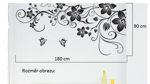 Živá Zeď Samolepka Černé plazící se květy s motýlky