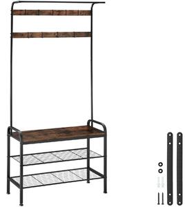 Tectake Věšák s botníkem - 85,5x36x184cm,Industriální dřevo tmavé, rustikální