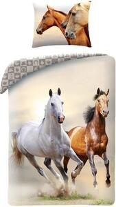 Bavlněné ložní povlečení Koně - motiv bělouš a hnědák - 100% bavlna - 70 x 90 cm + 140 x 200 cm