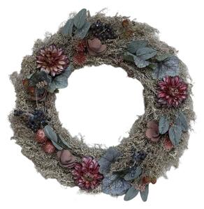 Podzimní dekorativní věnec s trávou a květy Fleuria - Ø 46*8 cm - Chic Antique