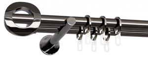 Kovové garnýže Anello 19 mm Modern, R., Délka 160 cm, Barva Černá onyx, Provedení Dvojité, Uchycení látky na tunýlek (bez kroužků)